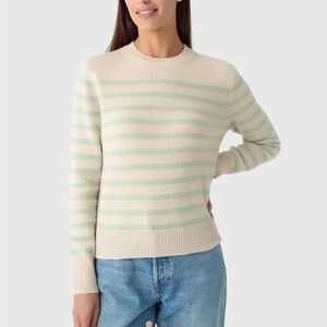 White + Warren Cream and Mint Striped Cashmere Sweater